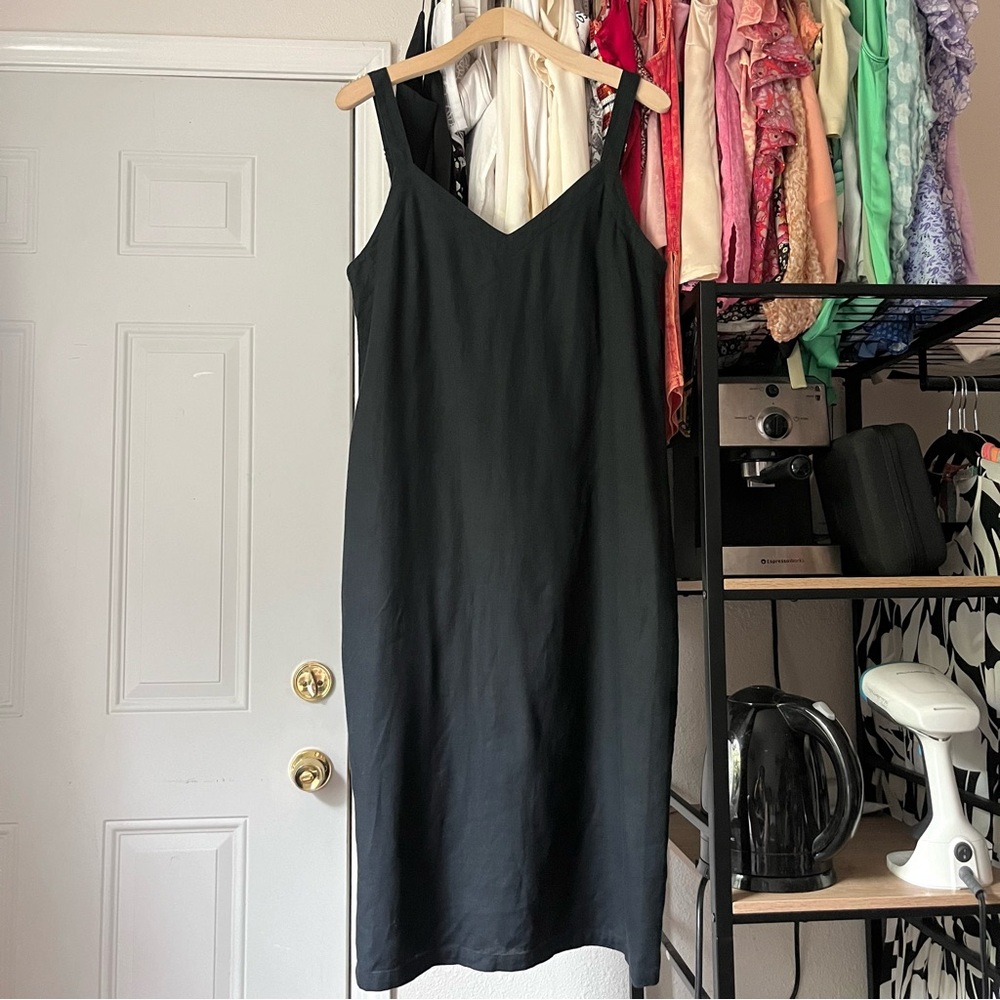 GRAVEL‎ & GOLD black cotton linen blend sleeveless midi dress